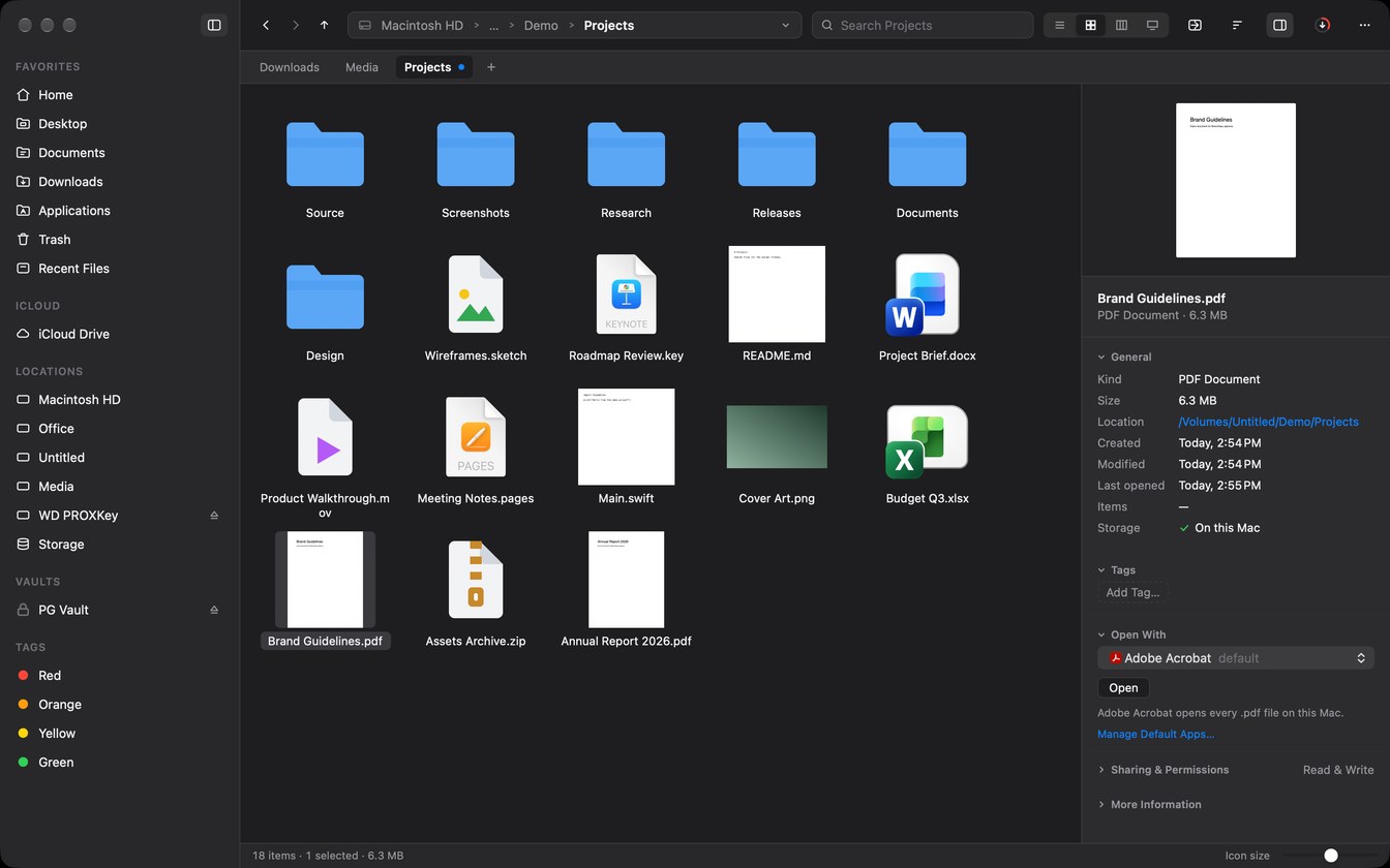 Branchway: icon view, with the ridge file icons