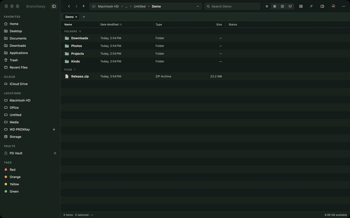 Branchway in the Evenpine theme, dark look