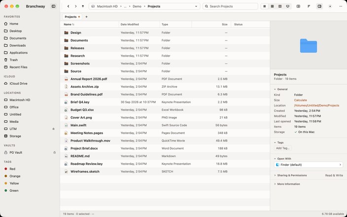 Branchway in the Graphite Ember theme, light look